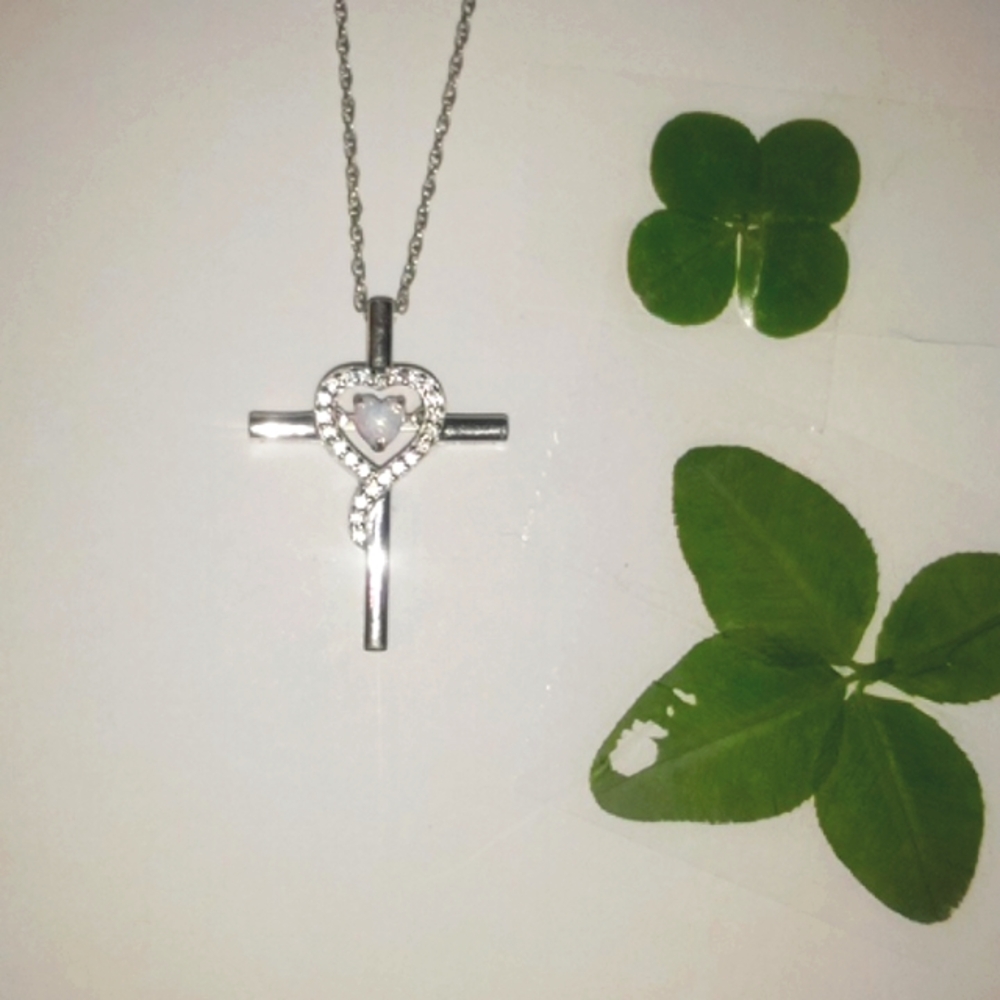 Sterling Silver Cross Necklace (October Birthstone)
